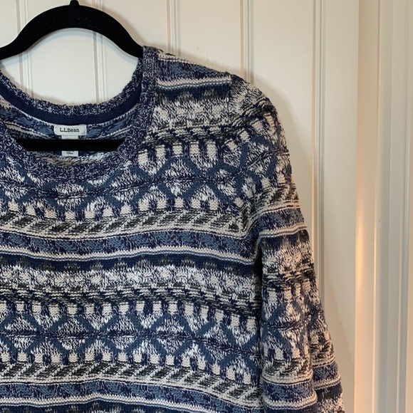VTG L.L. Bean Cotton Blue Argyle Knit Fisherman Pullover Sweater Womens Medium - Picture 9 of 14